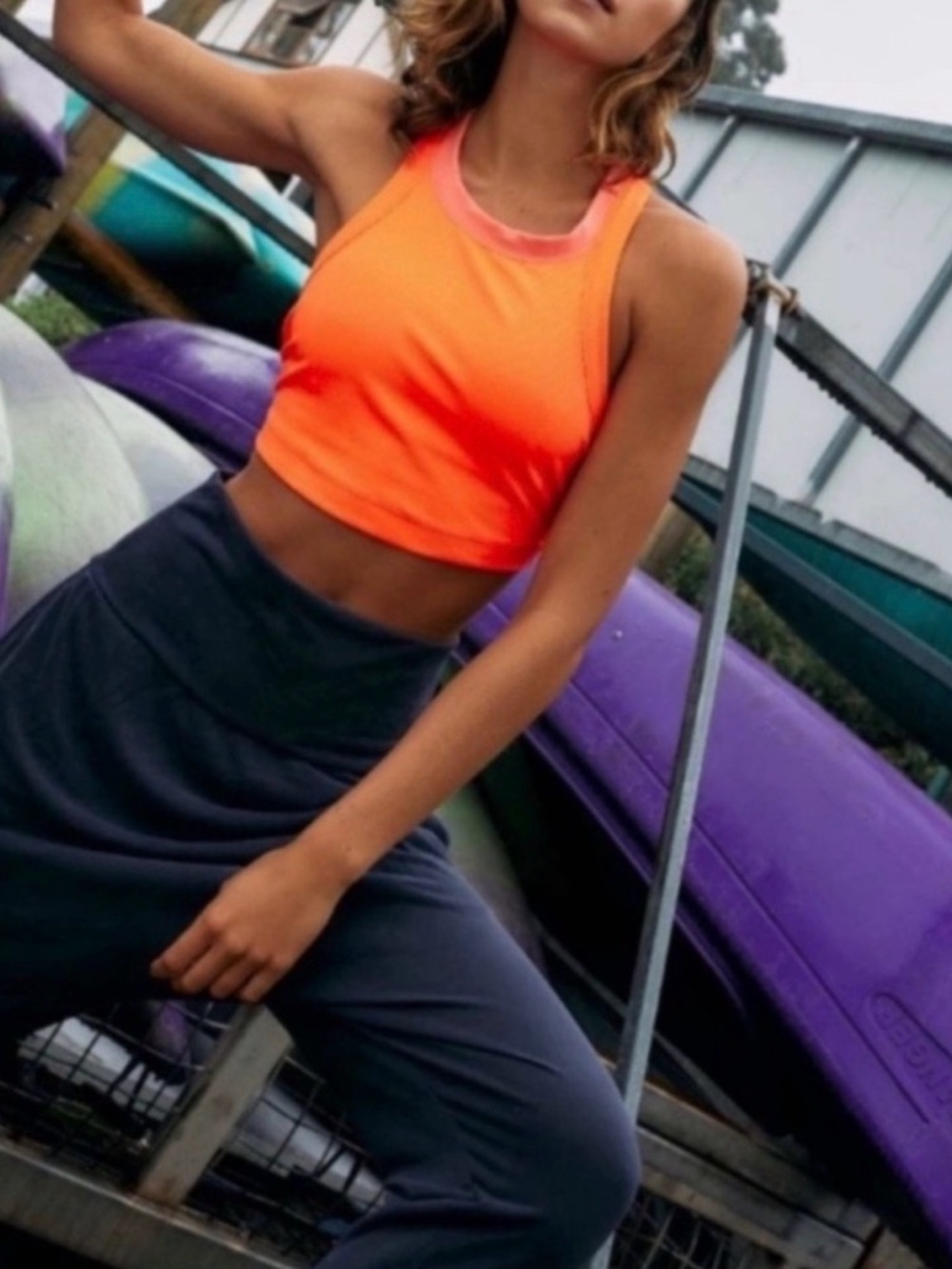 Neon Orange Ribbed Tank Top